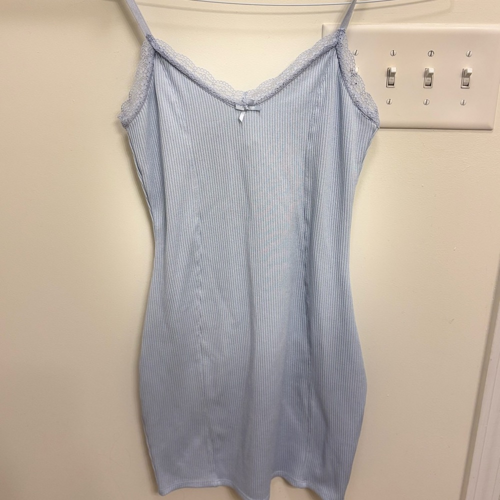 Light Blue Lace-Trimmed Slip Dress
